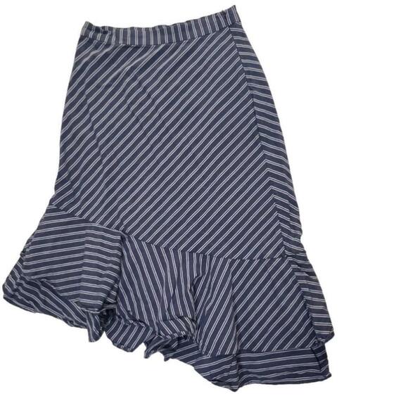 Joie striped yenene skirt, asymmetrical ruffled hem blue & white cotton size 0 - Picture 5 of 7